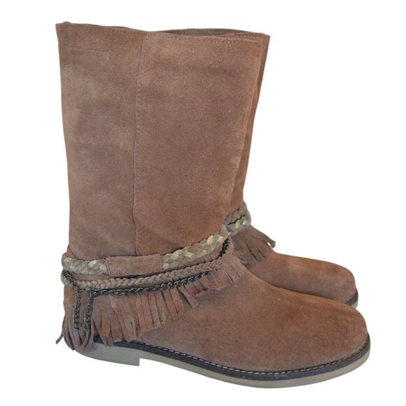 Coolway Brown Suede Boho Western Ankle Boots Women's size 39 8 US Fall Fringe - Picture 1 of 8